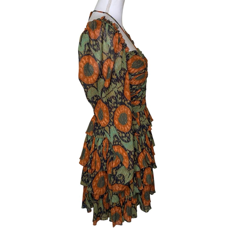 Ulla Johnson Naiya Dress Nocturne Ikat Metallic Stripe Ruffle Mini Size 6 - Picture 5 of 7